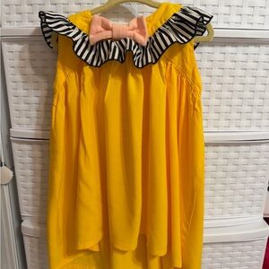 Girls Yellow Ruffle Dress with Pink Bow